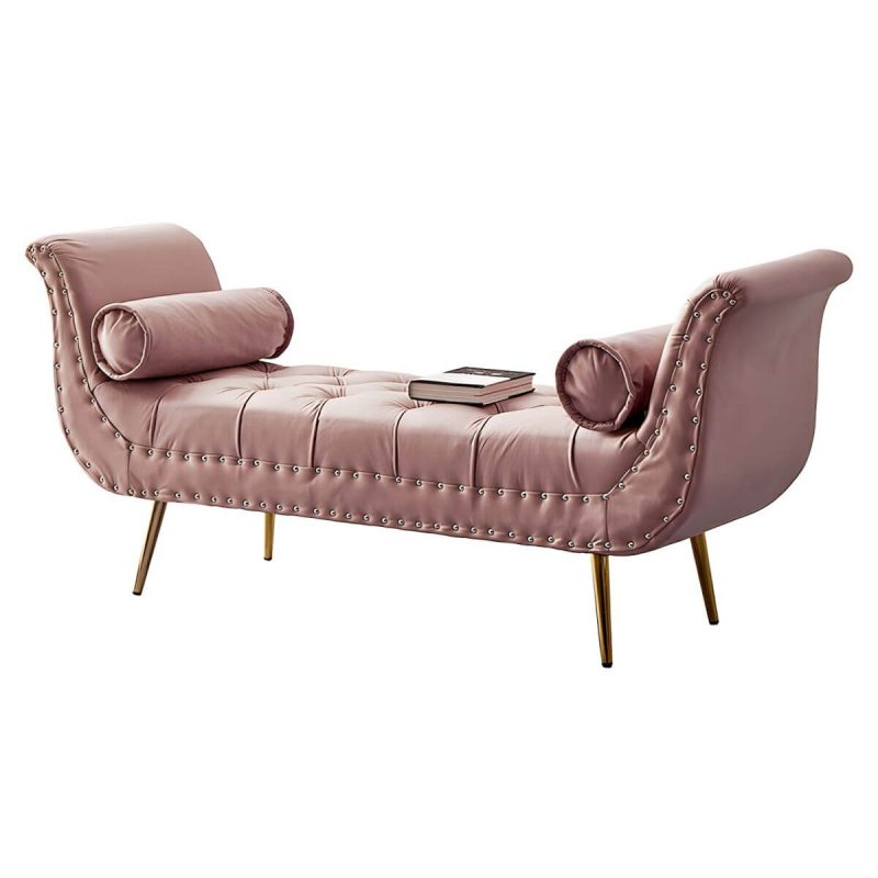 "Storage Not Included Upholstered Reserve Installation Holes Bedroom Bench - Pink Metal Tech Cloth"