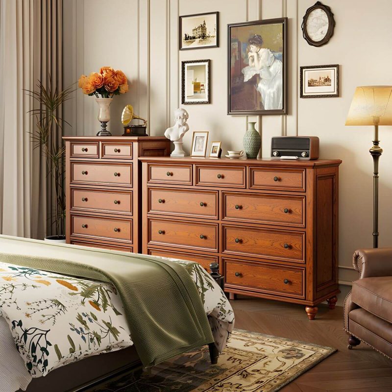 "Traditional Style Solid Wood Lingerie Chest Drawers Included for Bedroom - Nut-Brown 85 x 44 x 120 cm"