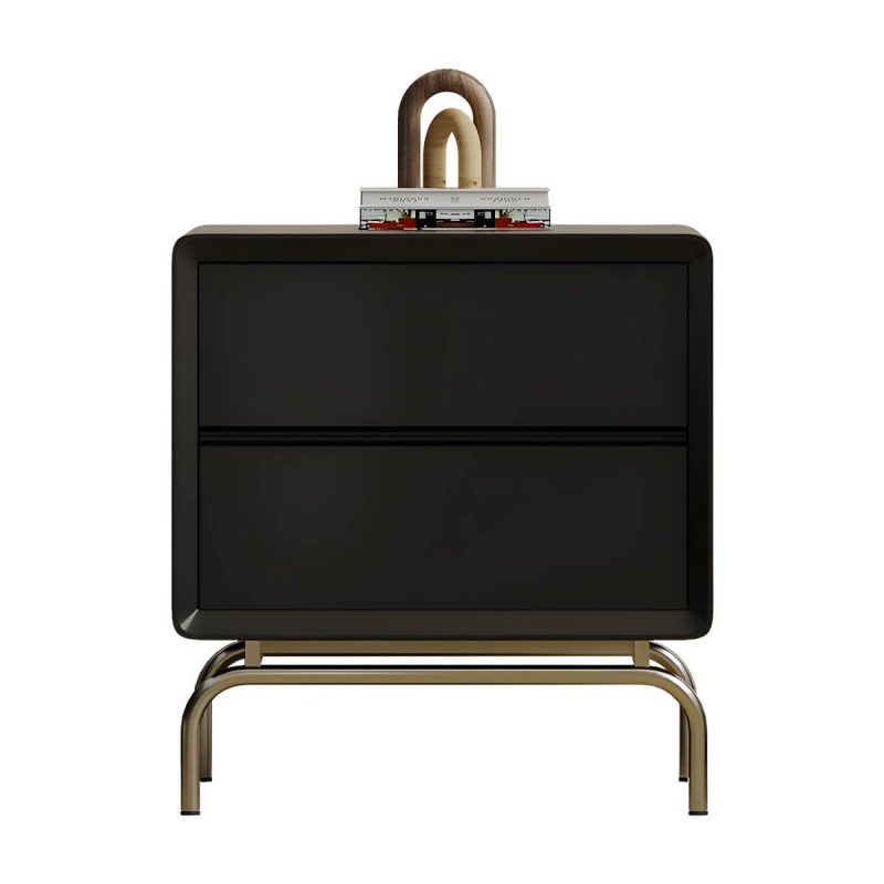 "A Cozy and Classic Black Wood Nightstand with 2 Drawers in Traditional Style - 1 Piece"
