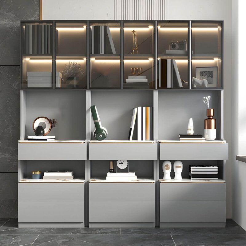 "Modern Grey Wood Nightstand with 3 Drawers in Gray Wood Tone - With Light 1 Piece Without Backboard 30 x 40 x 180 cm"