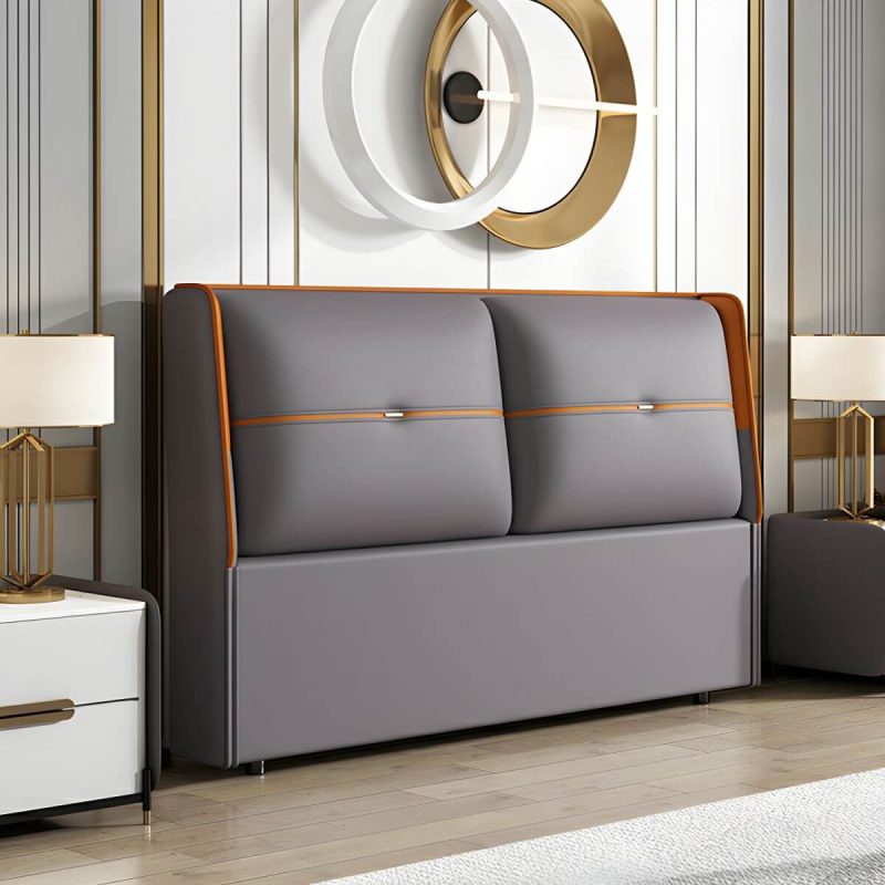 "Modern Upholstered Wingback Headboard in Leather with Wood Legs for Stylish Comfort - Brown 59""