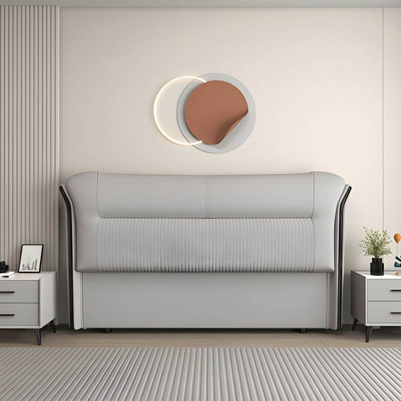 "Elegant Modern Wingback Upholstered Headboard with Wood Legs - 71" Microfiber Leather Beige"