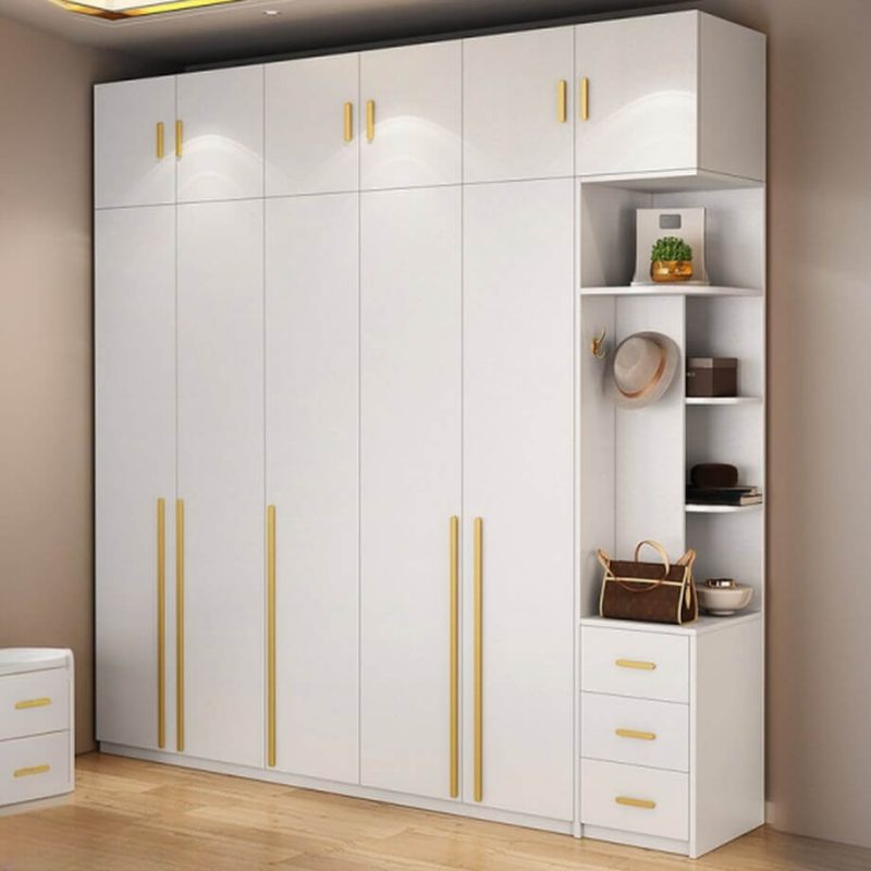"Trendy White Wardrobe Closet with Soft Close Door, Lumber Material, Interior Shelves, and Clothing Rod, 31.5"L x 23.5"W x 83"H, Armoire"