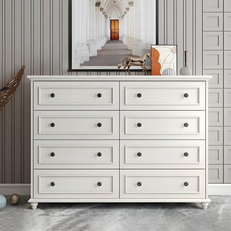 "Solid Wood and Soft-Close Drawers Modern Chest with Wood Top - 8 55.1"L x 17.7"W x 39.4"H"