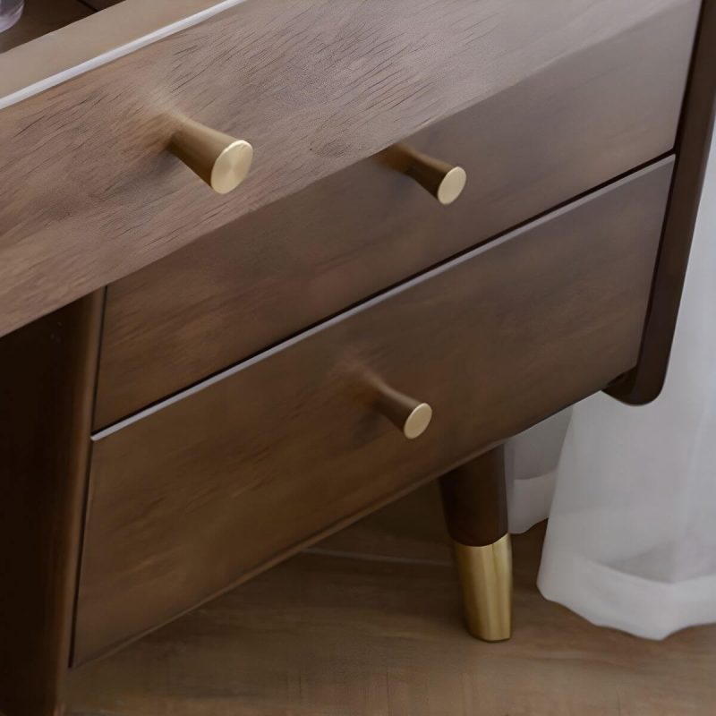 "Rectangle Shape Solid Wood Dressing Table Brown with Drawers and Stools - Makeup Vanity & Stools"