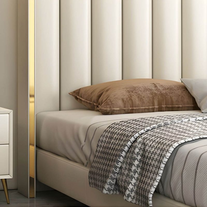 "Glam Stepped Pillow Back Bed Headboard Leather Solid Wood Water Proof - 79" Orange/ Yellow"