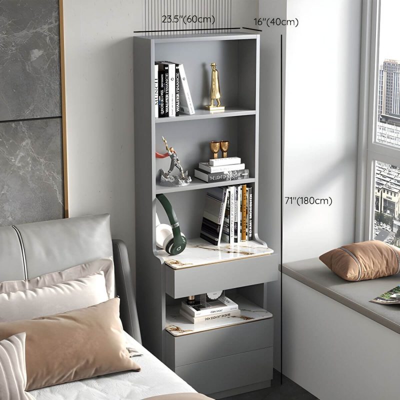 "Dimension of Modern Grey Wood Nightstand with 3 Drawers in Gray Wood Tone - Without Light 1 Piece With Backboard 60 x 40 x 180 cm"