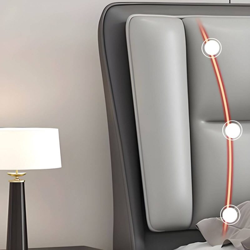 "Modern Rectangular Upholstered Wingback Headboard with Wood Legs - Microfiber 71" Light Gray"