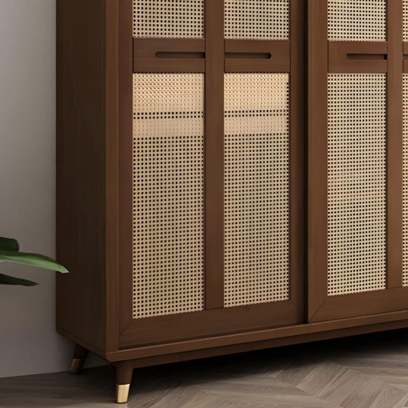 "Rubberwood Wardrobe Cabinet Contemporary Wardrobe Armoire with Shelves - 64"L x 24"W x 83"H Natural Finish"