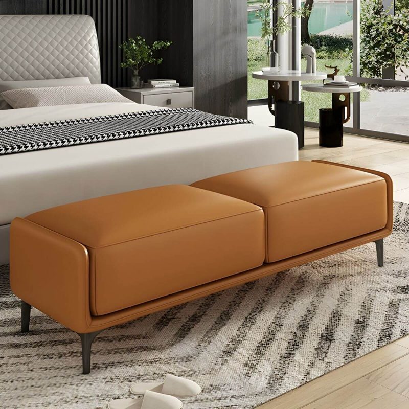 "Armless Backless Upholstered Bedroom Bench in Modern Wood Design Short - Orange 69"L x 20"W x 17"H"