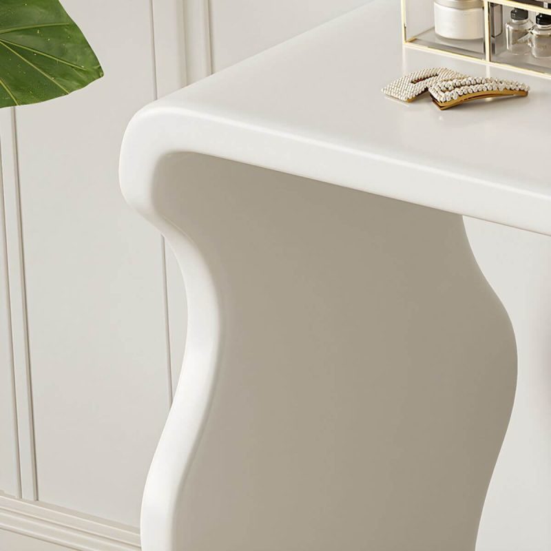 "Contemporary White Storage Cabinet Makeup Vanity with Three Drawers for Bedroom - Makeup Vanity & Mirror & Stools"