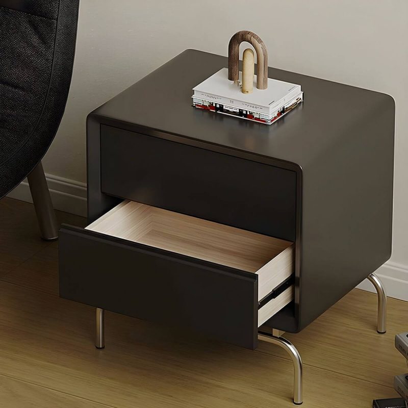 "A Cozy and Classic Black Wood Nightstand with 2 Drawers in Traditional Style - 1 Piece"