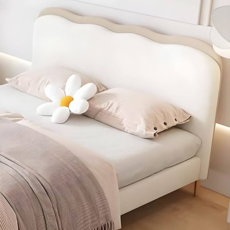 "Beige Upholstered Modern Headboard with Rectangular Shape and Wood Legs - 59""