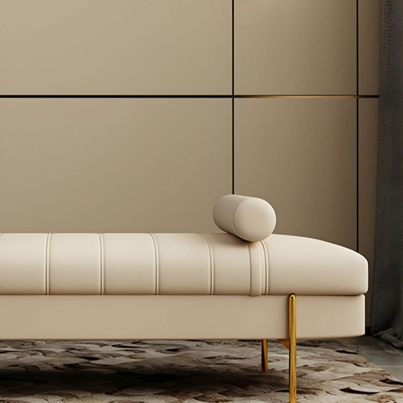 "Glam Leather Entryway and Bedroom Bench with Gold Straight Metal Legs - 100 x 50 x 42 cm Orange Faux Leather"