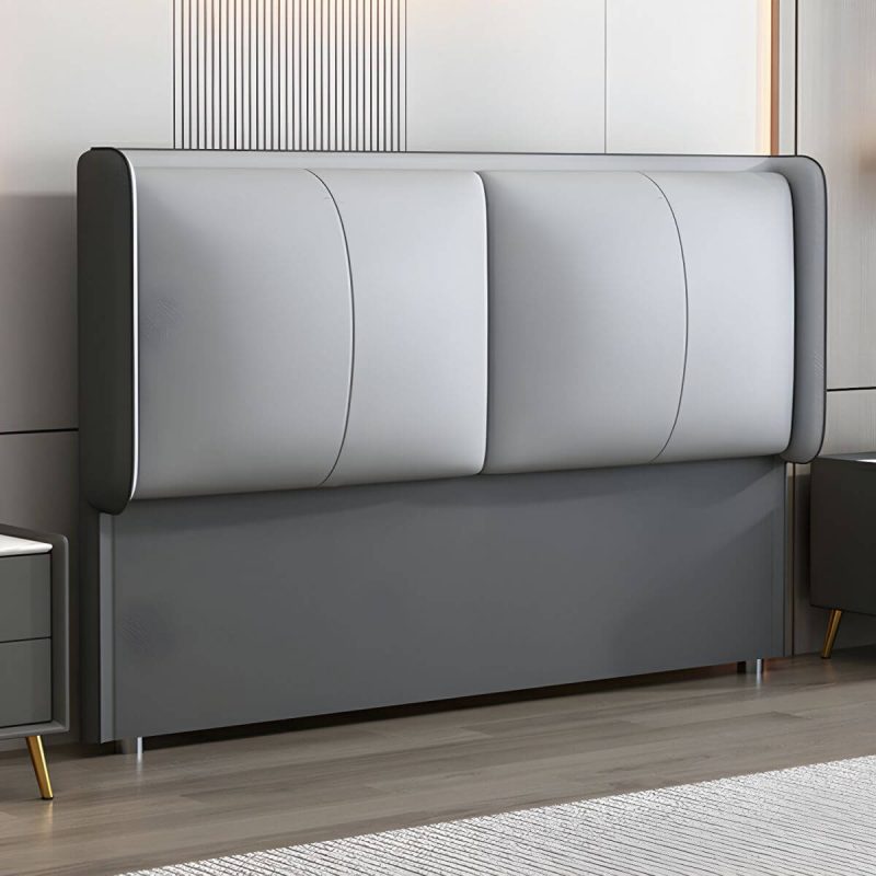 "Light Wood Modern Wingback Headboard with Upholstered Design and Solid Wood Frame - 39" Anti Cat Scratch Leather Dark Grey/ Light Grey"