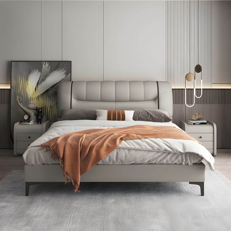 "Bed Frame Headboard Modern Leather Panel Rectangular Solid Wood - 59" White"