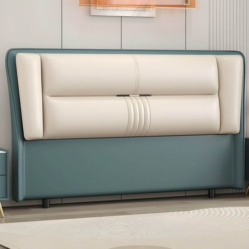"Modern Rectangular Upholstered Wingback Headboard with Wood Legs - Microfiber 47" Green"