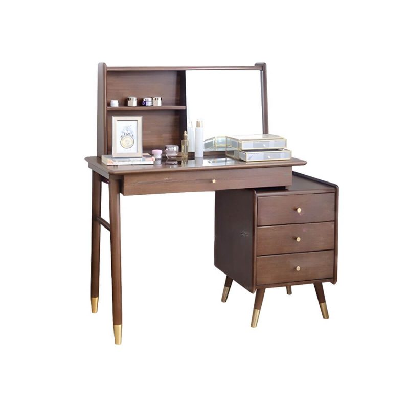 "Rectangle Shape Solid Wood Dressing Table Brown with Drawers and Stools - Makeup Vanity & Stools"