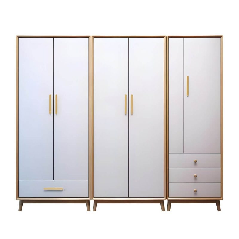 "Scandinavian Natural Wood Wardrobe with Clothing Rod and Shelves for Bedroom - Walnut/ White 2 Drawer Not Included 31"L x 22"W x 79"H"