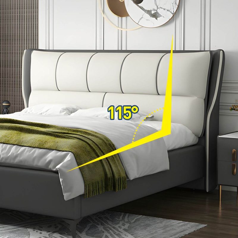 "Modern Upholstered Pine Headboard with Wood Legs - Standard Height - 59" Tech Cloth Gray & White"