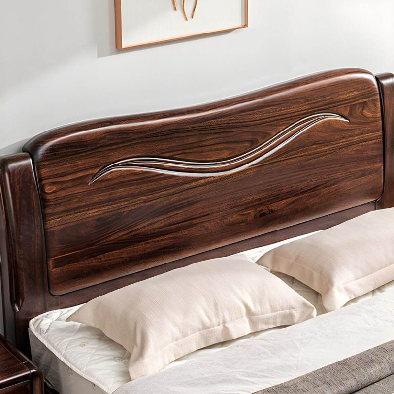 "Solid Wood Walnut Standard Bed Lift Up Storage Bed Frame with Footboard - Full Lift Up Storage"