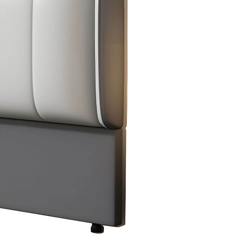 "Modern Upholstered Pine Wingback Headboard with Leather Upholstery and Wood Legs - Dark Grey/ Light Grey 71""