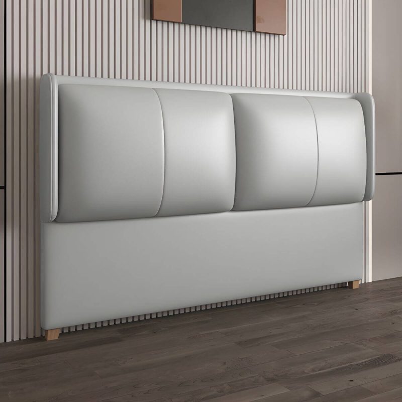 "Modern Wingback Upholstered Headboard with Wood Legs in Standard Height - 180 cm Grey"