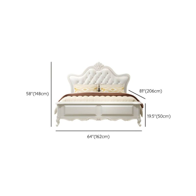 "Dimension of Wood and Upholstered Sleigh Bed with Nails Head Trim Bed Frame in Cream - Panel Queen Single Bed Unavailable"