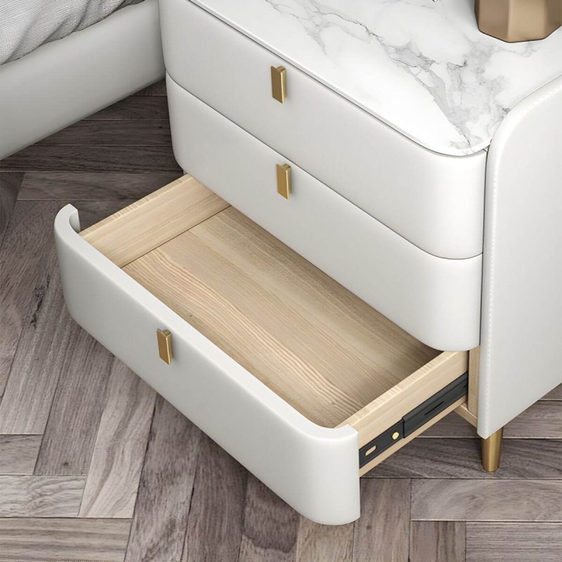 "Wooden Nightstand with 3 Drawers Contemporary 25" Tall Nightstand - Blue Gold"