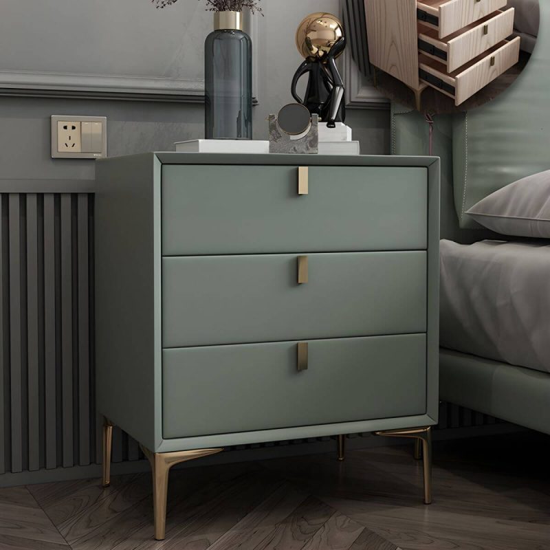 "Solid Wood Drawer Storage Night Table 2 Drawer Modern Bed Nightstand - 40 x 40 x 65 cm Green Wood"