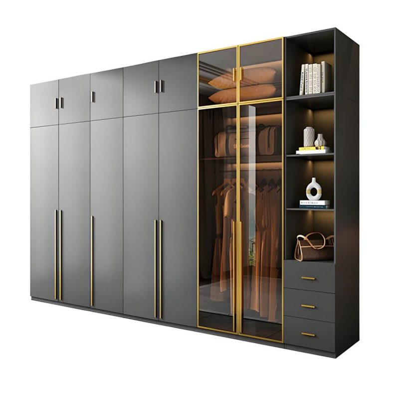 "Modern Glass Wardrobe Wardrobe Armoire Wardrobe Cabinet for Home - Armoire with Top Cabinet 47"L x 24"W x 83"H"