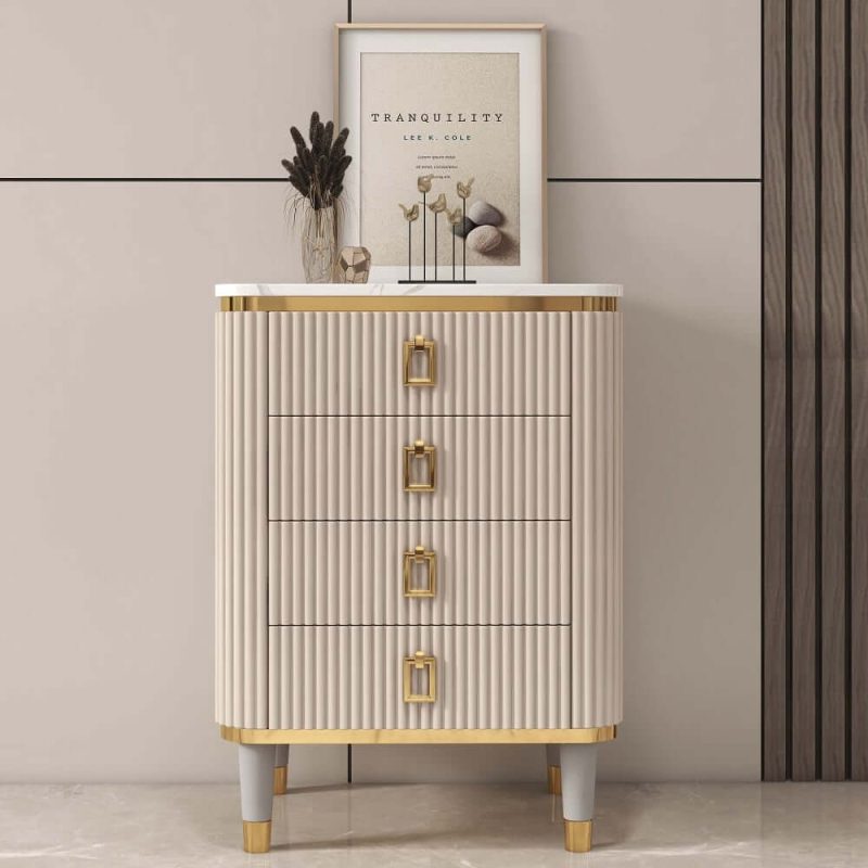 "19" Off White Cabinet 4-Drawer Basso-Relievo Chest in Medium"