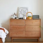 "Modern Sepia Double Dresser with 6 Drawers in Horizontal Orientation, Constructed from Bleached Wood"
