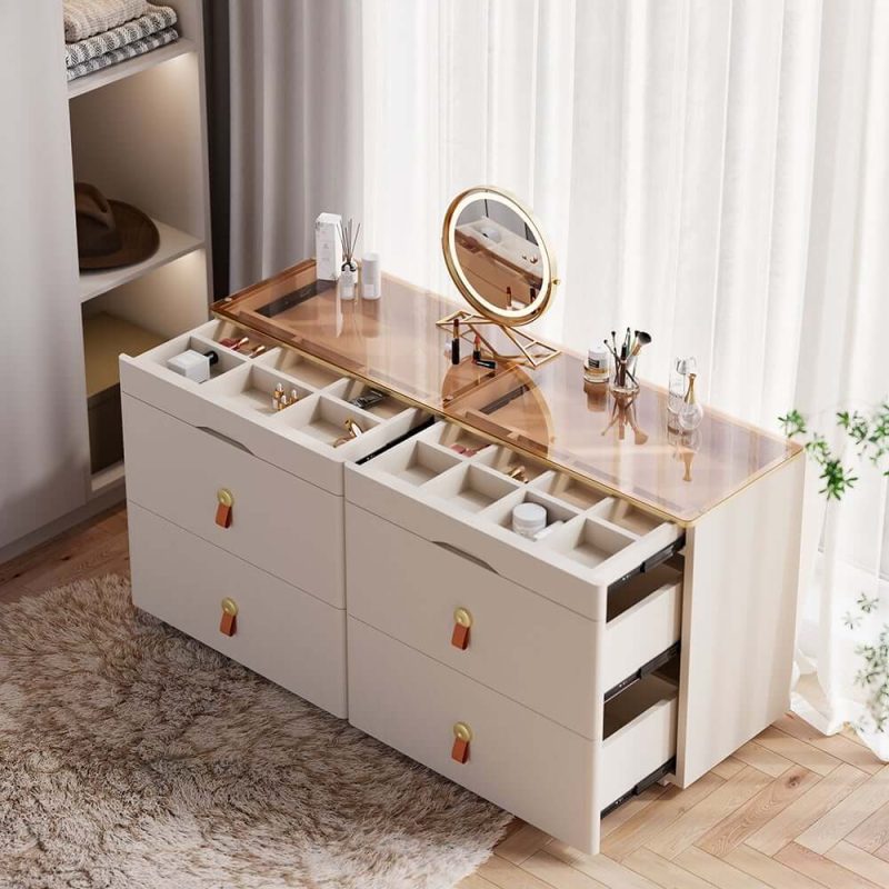 "Chanor 47" Glass Top Champagne 6-Drawer Dresser"