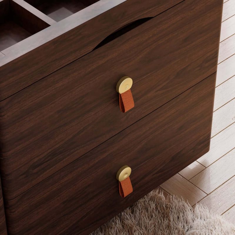 "Chanor 47" Glass Top Walnut 6-Drawer Dresser"