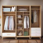 "Scandinavian Natural Wood Wardrobe with Clothing Rod and Shelves for Bedroom - Walnut 2 1 31"L x 22"W x 79"H"
