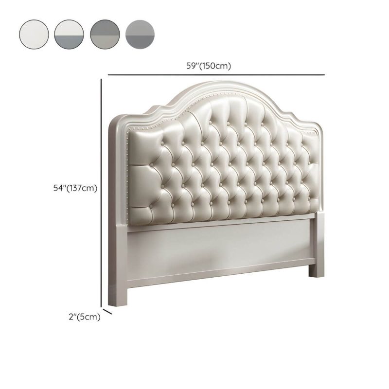 "Dimension of Light Wood Oak Panel Headboard with Upholstered Leather and Nailhead Trim - Modern Style - 59" Grey"