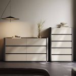 "Modish Manufactured Wood Horizontal Console Dresser with 6 Drawers, 55"L x 16"W x 31"H, White/ Beige"
