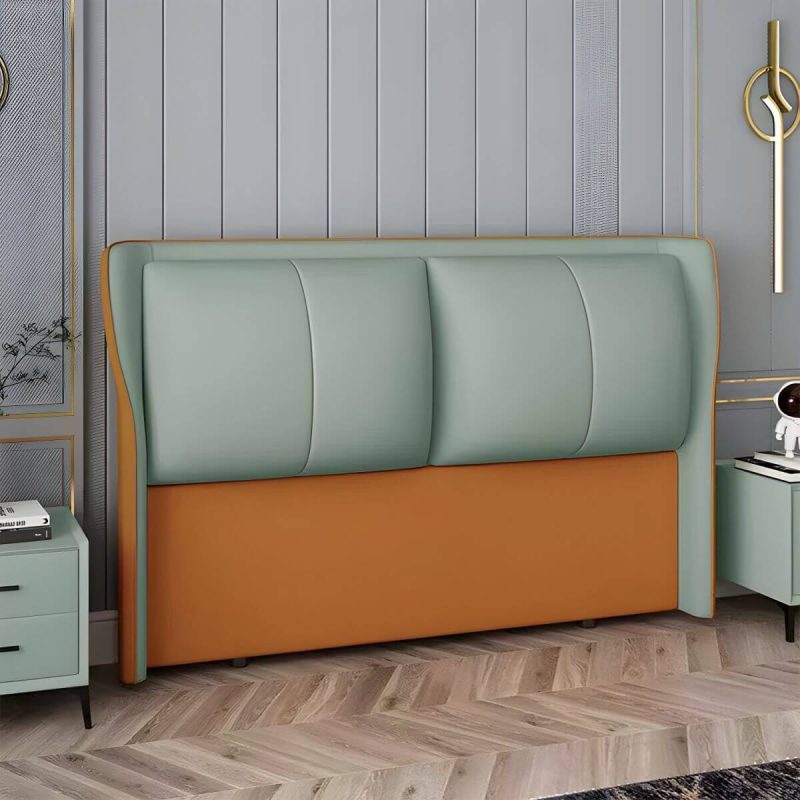 "Modern Upholstered Wingback Headboard with Legs and Rectangular Shape - 59" Silicone Rubber Green/ Orange"