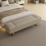 "Armless Backless Modern Solid Color Bedroom Bench Upholstered in Hardwearing Sponge with Metal Legs - 47"L x 20"W x 16.5"H Milk Cocoa"