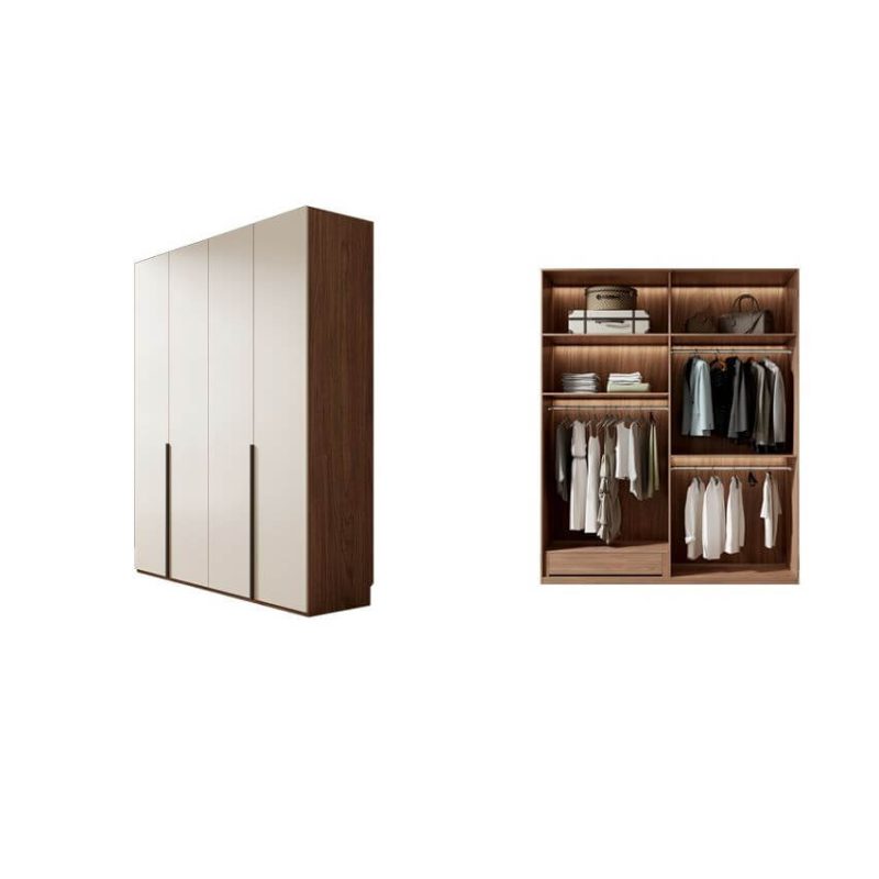 "Casual Auburn Wood Wardrobe Closet with Compartments, Interior Shelves, and Hanging Rod, 63"L x 24"W x 94"H"