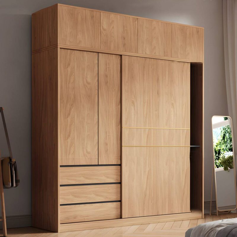 "Contemporary Wood Wardrobe Armoire Freestanding Adjustable Shelves Wardrobe with Drawers - Armoire with Side Cabinet 71"L x 24"W x 83"H"