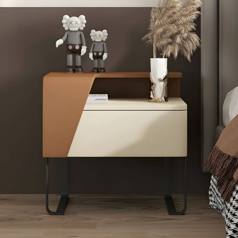 "Chic Modern Wood Bedside Cabinet with One Drawer Storage, Under 21 Inches in Length - Left Brown/ Beige"