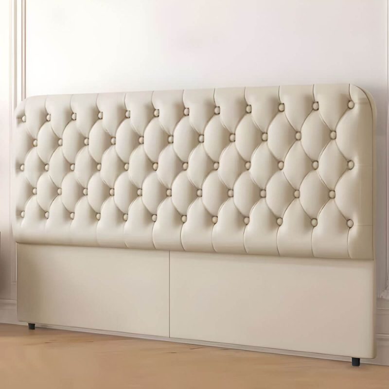 "Elegant Tufted Modern Upholstered Panel Headboard with Black Legs - Off-White 59""