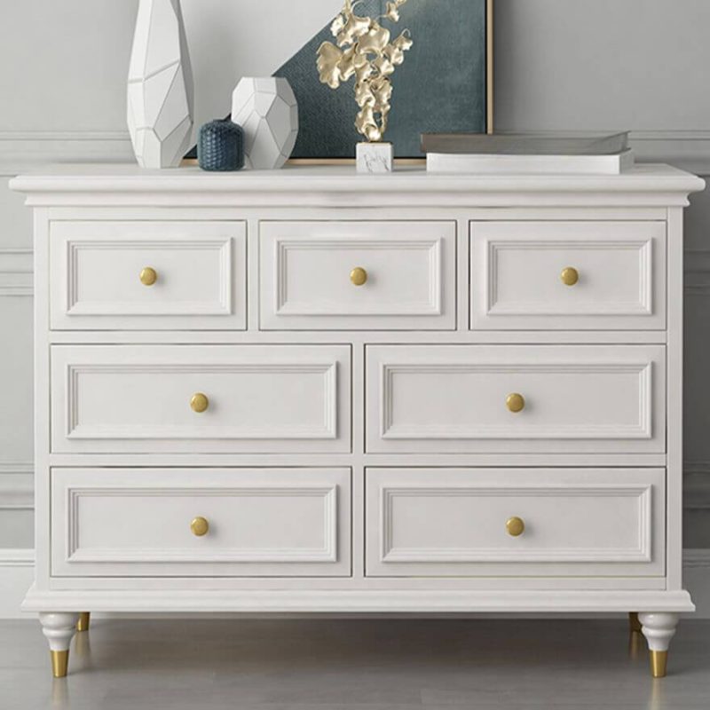 "Modish Chalk Timber Double Dresser with 6 Horizontal Drawers, 55.1"L x 17.7"W x 33.5"H"