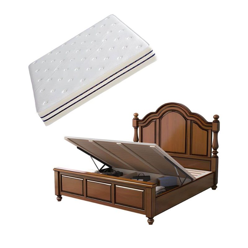 "Mid-Century Modern Standard Bed Solid Wood Panel Bed with Headboard - Lift Up Storage Bed & Mattress 71"W x 79"L"