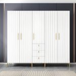 "Modern 3-Cabinet Feature Wood Wardrobe Armoire with Hinged Door Mechanism - Grey"