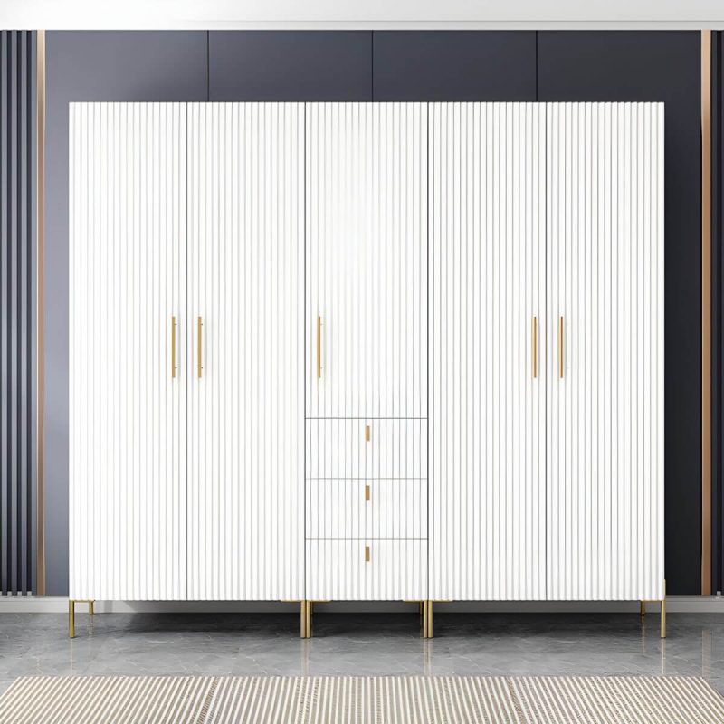 "Modern 3-Cabinet Feature Wood Wardrobe Armoire with Hinged Door Mechanism - Grey"