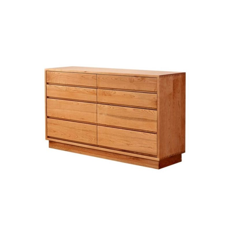 "Art Deco Cocoa Console Dresser with 8 Drawers, Horizontal Orientation, 55"L x 16"W x 31"H, Cherry Wood"