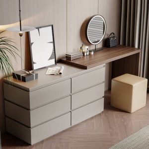 "Multi-Color Large Art Deco Wood Makeup Vanity, Stylish and Functional, Makeup Vanity (51") & Dresser (51")"